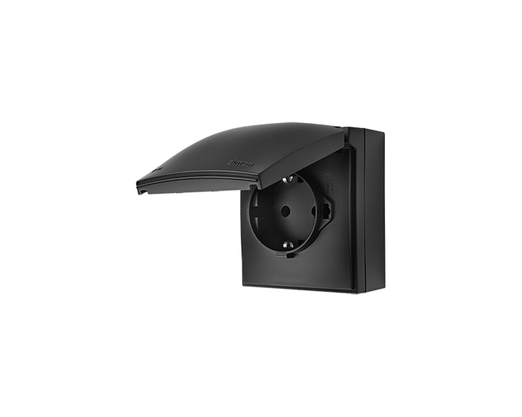 Gniazdo pojedyncze Schuko IP44 klapka w kolorze pokrywy czarny mat 16A ACGSZ1C/49 AquaClick