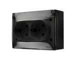 Gniazdo podwójne kompaktowe Schuko z przesłonami torów prądowych IP44 klapka transparentna czarny mat 16A ACGSZ2Z/49A AquaClick