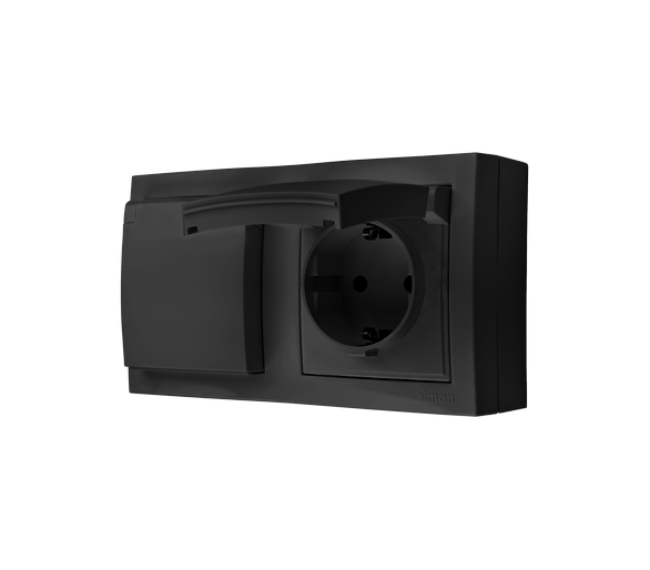 Gniazdo podwójne Schuko IP44 klapka w kolorze pokrywy czarny mat 16A ACGSZ21C/49 AquaClick