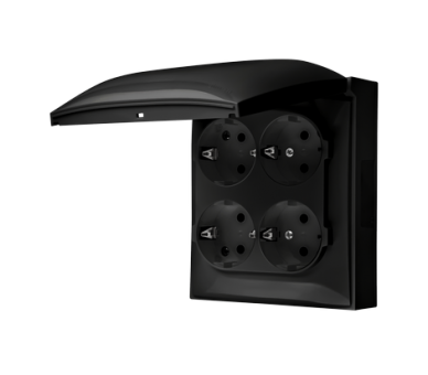 Gniazdo poczwórne Schuko IP44 z przesłonami torów prądowych klapka w kolorze pokrywy czarny mat 16A ACGSZ4Z/49 AquaClick
