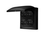 Gniazdo poczwórne Schuko IP44 z przesłonami torów prądowych klapka w kolorze pokrywy czarny mat 16A ACGSZ4CZ/49 AquaClick