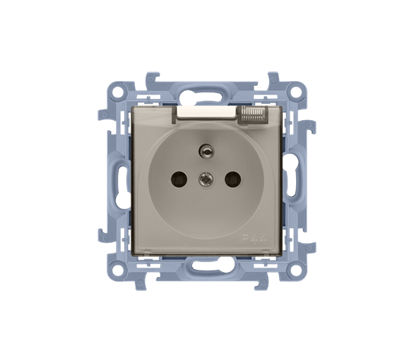 Gniazdo wtyczkowe pojedyncze do wersji IP44 z przesłonami torów prądowych - z uszczelką - klapka w kolorze transparentnym kremow