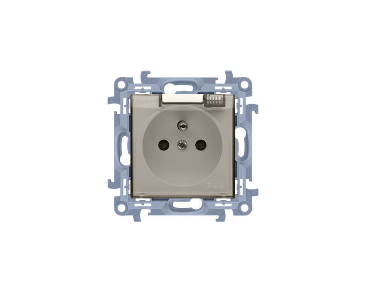 Gniazdo wtyczkowe pojedyncze do wersji IP44 z przesłonami torów prądowych - z uszczelką - klapka w kolorze transparentnym kremow