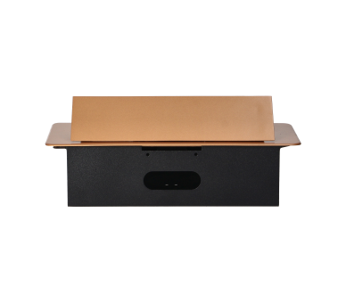 Gniazdo meblowe biurkowe z płaskim frezowanym rantem, wpuszczane, 2x gniazdo Schuko + 2x USB, złote