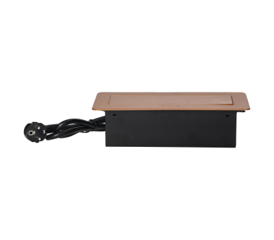 Gniazdo meblowe biurkowe z płaskim frezowanym rantem, wpuszczane, przewód 1,5m, 2x gniazdo Schuko + 2x USB, złoty