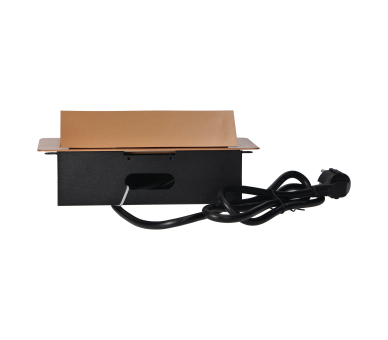 Gniazdo meblowe biurkowe z płaskim frezowanym rantem, wpuszczane, przewód 1,5m, 2x gniazdo Schuko + 2x USB, złoty
