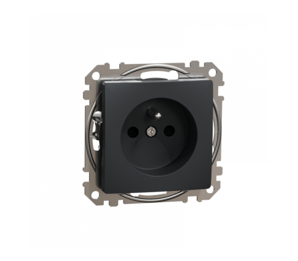 Sedna Design & Elements, Gniazdo zasilające 2P+PE z przesłonami torów prądowych, czarny antracyt Schneider SDD114011