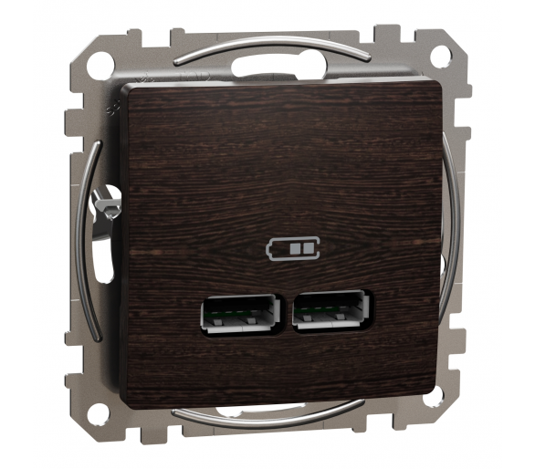 Sedna Design & Elements, Gniazdo ładowania USB typ A+A 2,4A, wenge, efekt drewna Schneider SDD181401