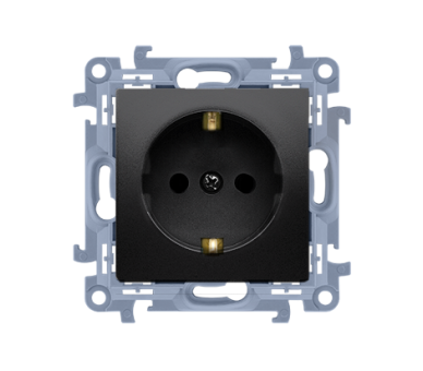 Gniazdo wtyczkowe pojedyncze z uziemieniem typu Schuko z przesłonami torów prądowych czarny mat 16A Nazwa prod.:PLATIK CGSZ1Z.01/49