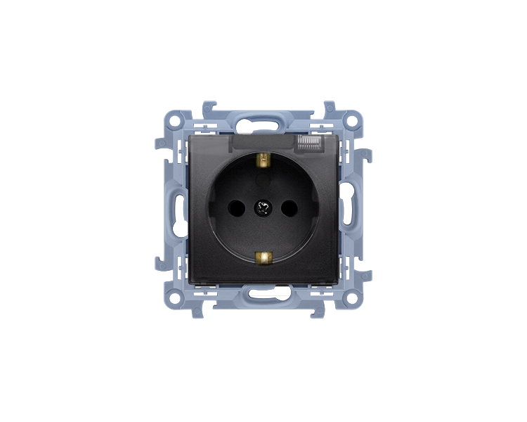 Gniazdo wtyczkowe pojedyncze do wersji IP44 z przesłonami torów prądowych - z uszczelką - klapka w kolorze transparentnym czarny mat 16A CGSZ1BZ.01/49A