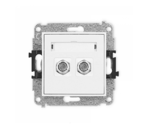 Gniazdo antenowe podwójne typu F (SAT) niklowany, Biały Mat Karlik Mini 25MGF-2