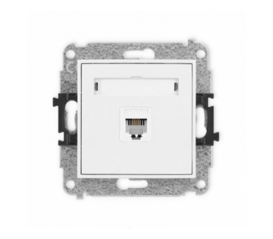 Gniazdo telefoniczne pojedyncze 1xRJ11, 4-stykowy, beznarzędziowe, Biały Mat Karlik Mini 25MGT-1