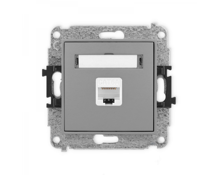 Gniazdo komputerowe pojedyncze 1xRJ45, kat. 6A, 8-stykowy, Szary Mat Karlik Mini 27MGK-7
