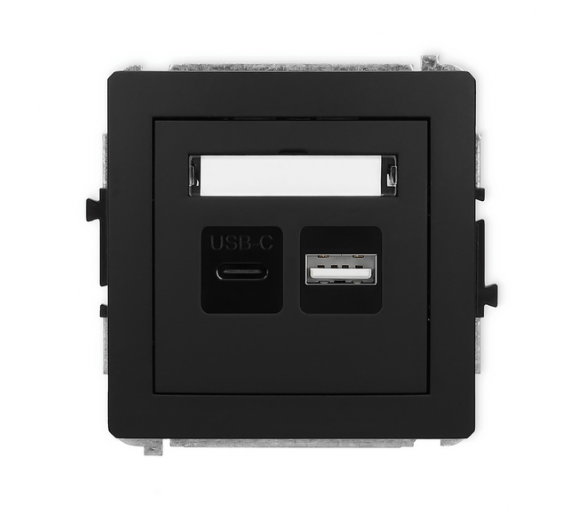 Ładowarka USB podwójna USB C + USB A, 20W max., Czarny Mat Karlik Deco 12DCUSB-8