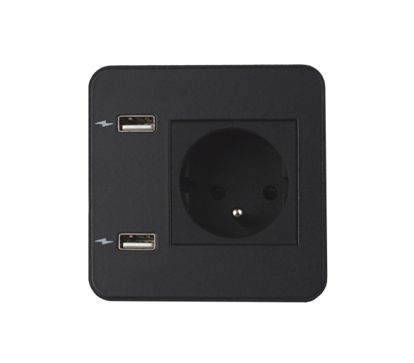 Gniazdo meblowe SOURCE 230V z uziemieniem + 2x ładowarka USB A/A czarne z wtyczką 2m DIGITEL