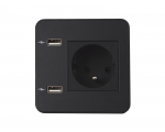 Gniazdo meblowe SOURCE 230V z uziemieniem + 2x ładowarka USB A/A czarne z wtyczką 2m DIGITEL