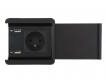 Gniazdo meblowe z pokrywą SOURCE COVER 230V z uziemieniem + 2x ładowarka USB A/A czarne z wtyczką 2m DIGITEL