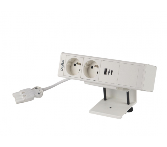 Gniazdo meblowe DESK UP 2x 230V z uziemieniem  + 2x USB A/C + pusty moduł BIAŁE z wtyczką GST18 0,2m DIGITEL