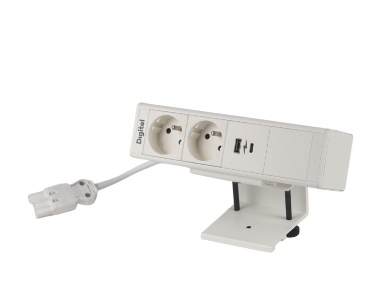 Gniazdo meblowe DESK UP 2x 230V z uziemieniem  + 2x USB A/C + pusty moduł BIAŁE z wtyczką GST18 0,2m DIGITEL