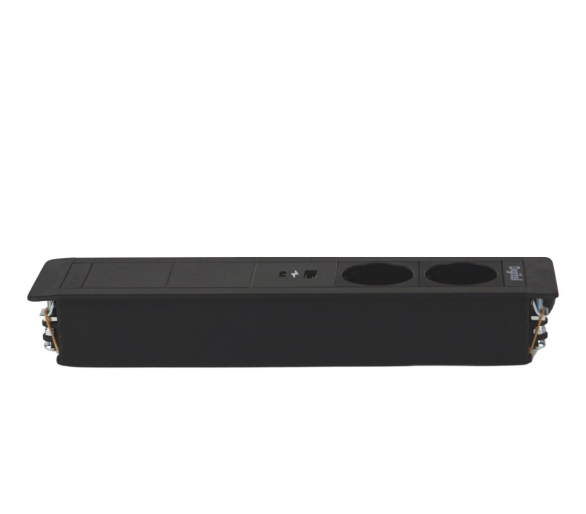 Gniazdo meblowe SLIM FRAME 2x 230V z uziemieniem + 2x USB A/C + 2x pusty moduł czarne z wtyczką GST18 0,2m DIGITEL