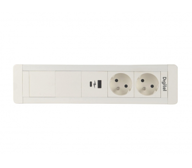 Gniazdo meblowe SLIM FRAME 2x 230V z uziemieniem + 2x USB A/C + 2x pusty moduł białe z wtyczką GST18 0,2m DIGITEL