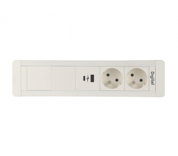 Gniazdo meblowe SLIM FRAME 2x 230V z uziemieniem + 2x USB A/C + 2x pusty moduł białe z wtyczką GST18 0,2m DIGITEL