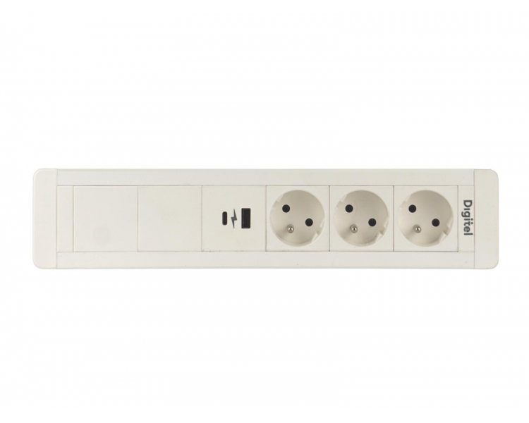 Gniazdo meblowe SLIM FRAME 3x 230V z uziemieniem + 2x USB A/C + 2x pusty moduł białe z wtyczką GST18 0,2m DIGITEL