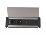 Gniazdo meblowe SLIM COVER 2x 230V z uziemieniem + 2x USB A/C + pusty moduł czarne aluminium z wtyczką GST18 0,2m DIGITEL