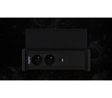 Gniazdo meblowe SLIM COVER 3x 230V z uziemieniem czarne z wtyczką GST18 0,2m DIGITEL