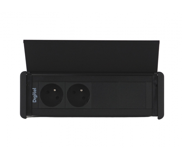 Gniazdo meblowe SLIM COVER 2x 230V z uziemieniem + 2x pusty moduł czarne z wtyczką GST18 0,2m DIGITEL