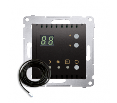 Regulator temperatury z wyświetlaczem z czujnikiem zewnętrzym (sonda) antracyt, metalizowany DTRNSZ.01/48