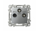 Gniazdo RTV-SAT z dwoma wyjściami SAT srebro Ospel Szafir GPA-Z2S/m/18