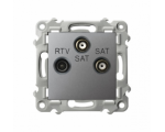 Gniazdo RTV-SAT z dwoma wyjściami SAT szary mat Ospel Szafir GPA-Z2S/m/70