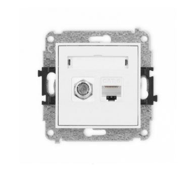 ICON Gniazdo antenowe pojedyncze typu F (SAT) + gniazdo komputerowe 1xRJ45, kat. 6, 8-stykowy biały mat Karlik 25IGFK-3