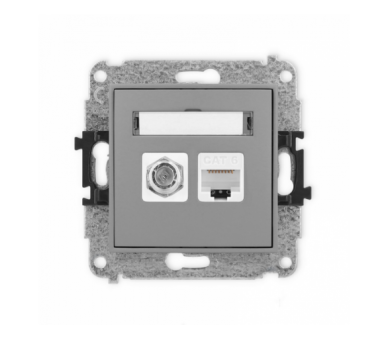 ICON Gniazdo antenowe pojedyncze typu F (SAT) + gniazdo komputerowe 1xRJ45, kat. 6, 8-stykowy szary mat Karlik 27IGFK-3