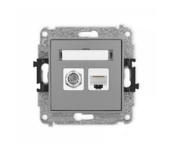 ICON Gniazdo antenowe pojedyncze typu F (SAT) + gniazdo komputerowe 1xRJ45, kat. 6, 8-stykowy szary mat Karlik 27IGFK-3