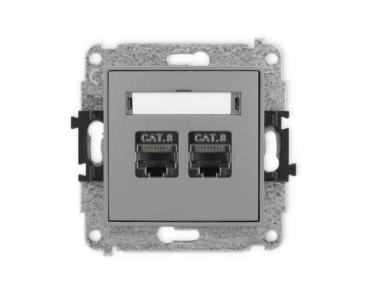 ICON Gniazdo komputerowe 2xRJ45, kat. 8, ekranowane, 8-stykowy szary mat Karlik 27IGK-12