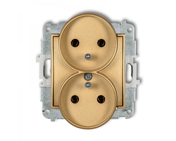 ICON Gniazdo podwójne do ramki z uziemieniem 2x(2P+Z) (bez przesłon torów prądowych) złoty Karlik 29IGPR-2z