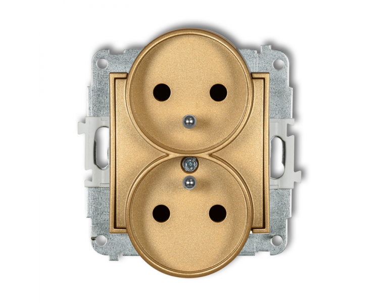ICON Gniazdo podwójne do ramki z uziemieniem 2x(2P+Z) (przesłony torów prądowych) złoty Karlik 29IGPR-2zp
