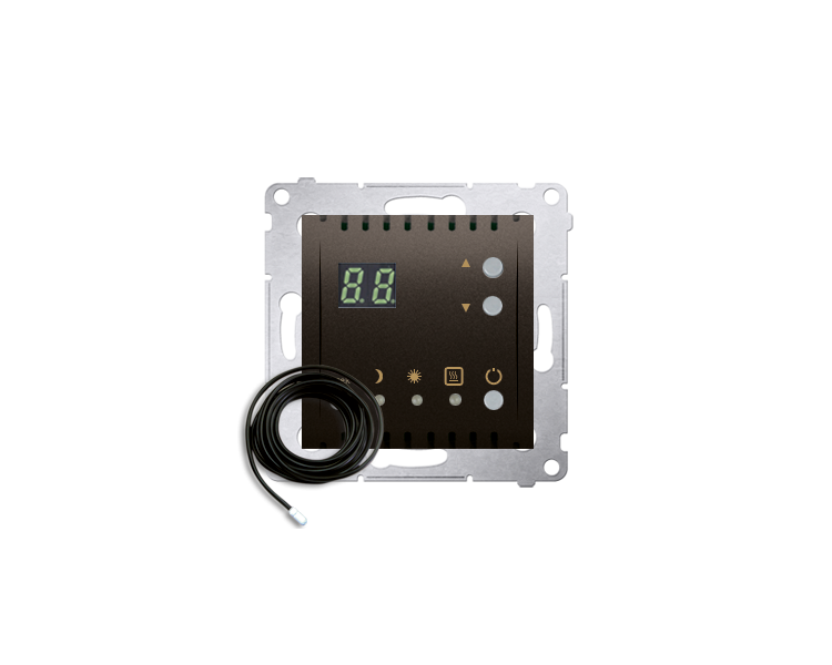 Regulator temperatury z wyświetlaczem z czujnikiem zewnętrzym (sonda) brąz mat, metalizowany DTRNSZ.01/46