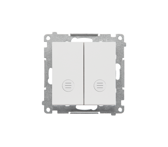 Przycisk podwójny zwierny bez piktogramu – osobne podświetlenie dla każdego klawisza (moduł) 10 AX, 250 V~, szybkozłącza. Dostępne tylko jako wersja IP20. , Jasnoszary mat Simon 55 TP2L2.01/114