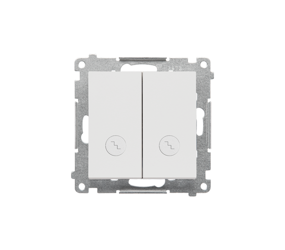 Łącznik schodowy podwójny z podświetleniem – osobne podświetlenie dla każdego klawisza (moduł) 10 AX, 250 V~, szybkozłącza, Jasnoszary mat Simon 55 TW6/2L2.01/114