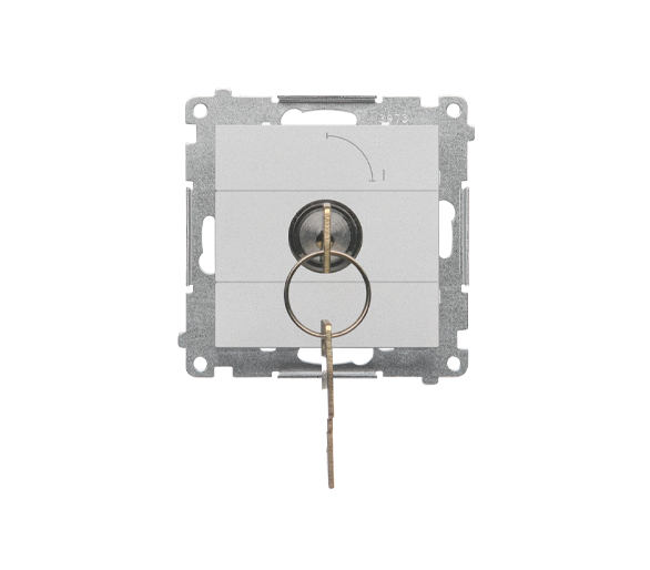 Łącznik na kluczyk chwilowy – przycisk (moduł) 2 pozycyjny 0-I styk N/O, 5 A, 250 V~, Aluminium mat Simon 55 TP1K.01/143