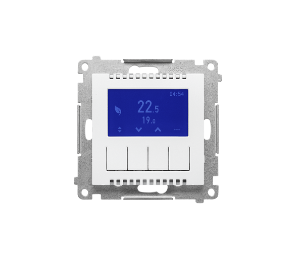 Termostat programowalny z wyświetlaczem z wew/zewn czujnikiem temperatury, bez sondy (moduł) 16(2) A, 230V~, Biały mat Simon 55 TETD1A.01/111