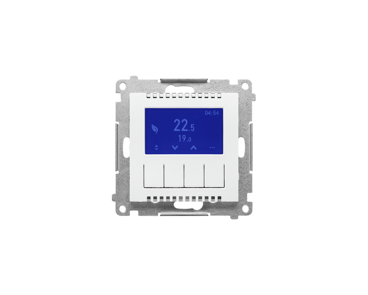 Termostat programowalny z wyświetlaczem z wew/zewn czujnikiem temperatury, bez sondy (moduł) 16(2) A, 230V~, Biały mat Simon 55 TETD1A.01/111