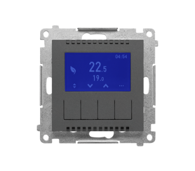 Termostat programowalny z wyświetlaczem z wew/zewn czujnikiem temperatury, bez sondy (moduł) 16(2) A, 230V~, Grafitowy mat Simon 55 TETD1A.01/116