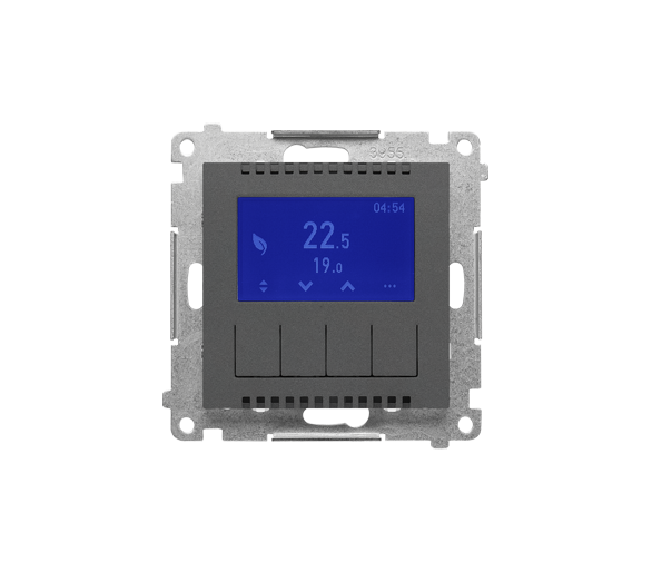 Termostat programowalny z wyświetlaczem z wew/zewn czujnikiem temperatury, bez sondy (moduł) 16(2) A, 230V~, Grafitowy mat Simon 55 TETD1A.01/116