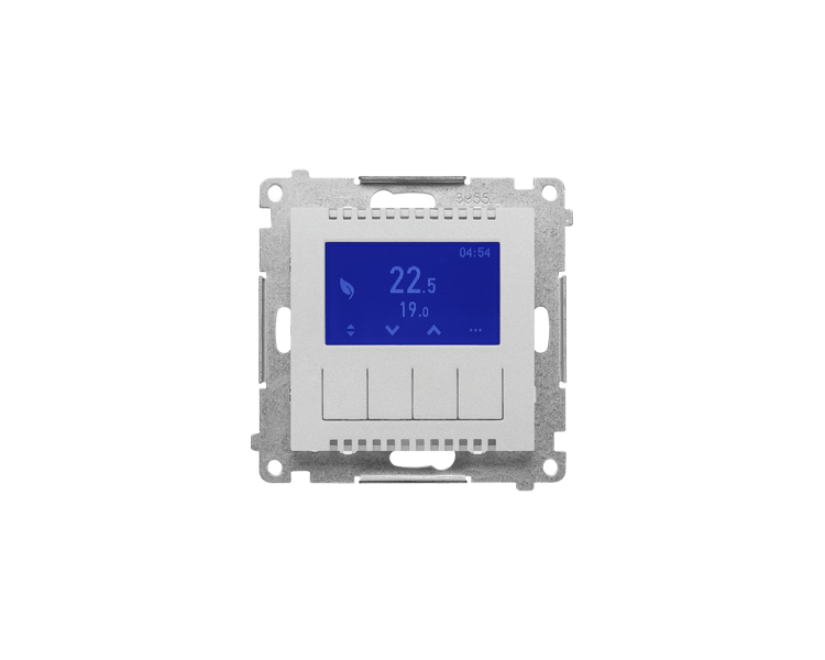 Termostat programowalny z wyświetlaczem z wew/zewn czujnikiem temperatury, bez sondy (moduł) 16(2) A, 230V~, Aluminium mat Simon 55 TETD1A.01/143