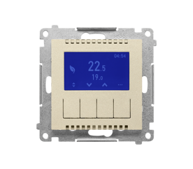 Termostat programowalny z wyświetlaczem z wew/zewn czujnikiem temperatury, bez sondy (moduł) 16(2) A, 230V~, Szampański mat Simon 55 TETD1A.01/144