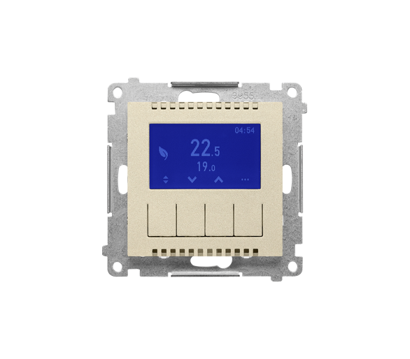 Termostat programowalny z wyświetlaczem z wew/zewn czujnikiem temperatury, bez sondy (moduł) 16(2) A, 230V~, Szampański mat Simon 55 TETD1A.01/144